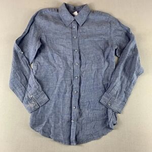 Light blue 100% Linen Button Up Blouse w/ Crystal buttons sz 16